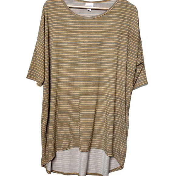 LuLaRoe Classic T Heathered Stripe‎ Gray Yellow Short Sleeve Top Women OS - Picture 2 of 16